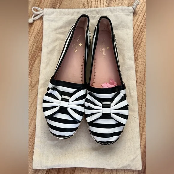 KATE SPADE New York LINDS BOW ESPADRILLE Black + White Stripe - Picture 1 of 4